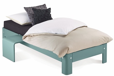 Auping Auronde 1500 eenpersoons,aanhaaktafel 90x200,210,220,ocean bleu, blauw, gebeitst ,spiraal,matras inizio, tienerbed